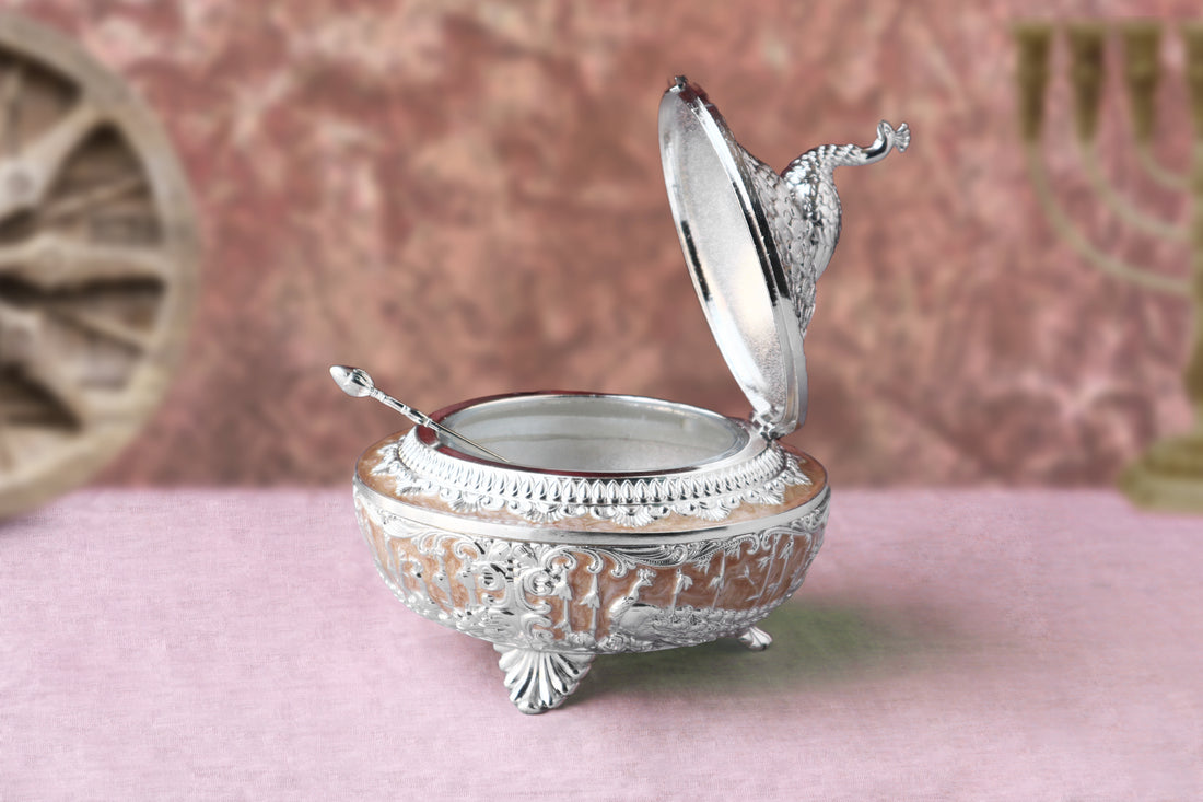 Enamel Peacock Sugar Pot