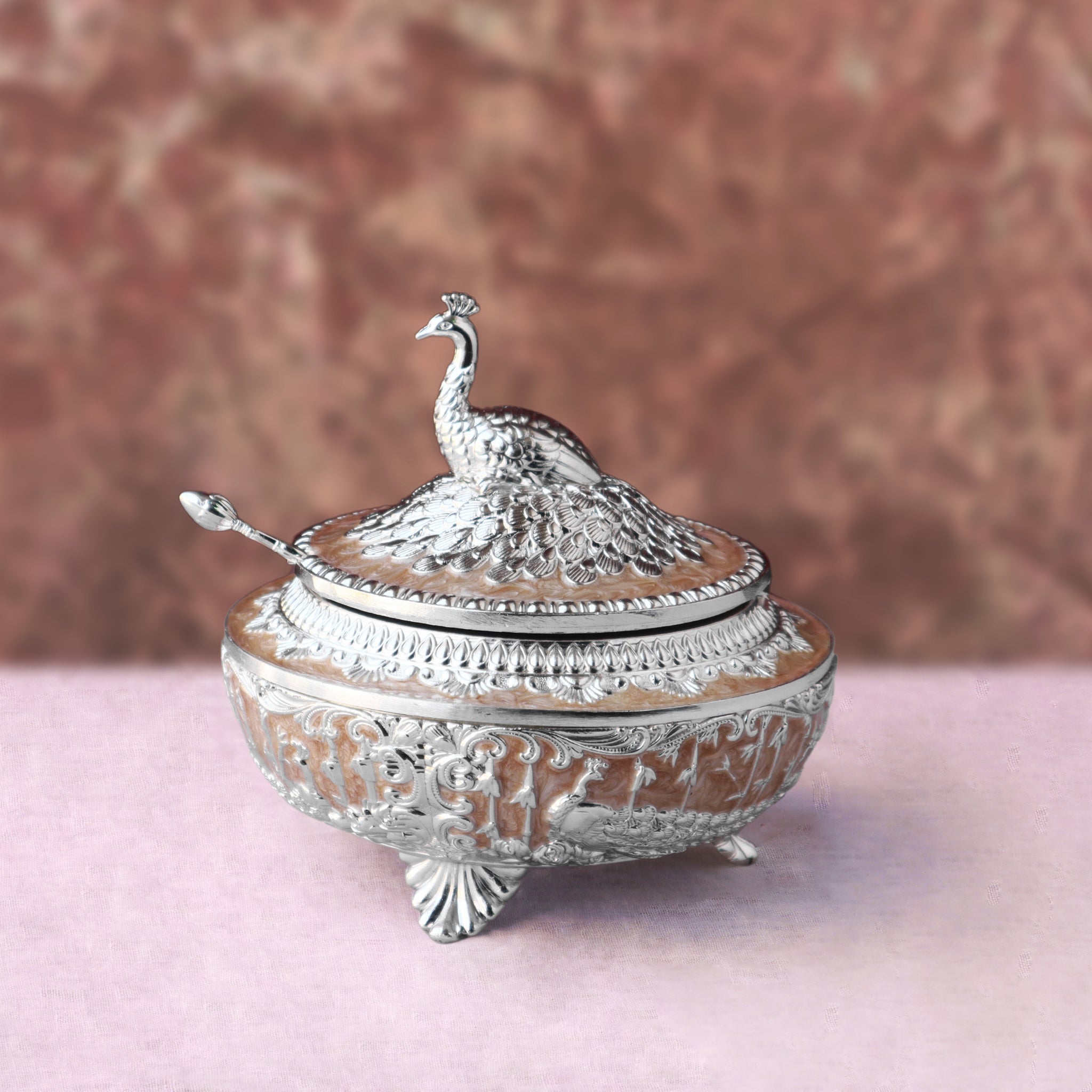 Enamel Peacock Sugar Pot